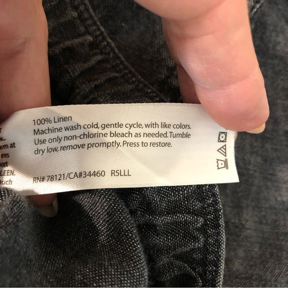 Eileen Fisher 100 linen wide leg crop drawstring pant w pockets indigo wash M - Picture 9 of 12